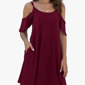 Jouica Women's Spaghetti Strap Sundress Cold Shoulder Ruffle Sleeves w/Pocket